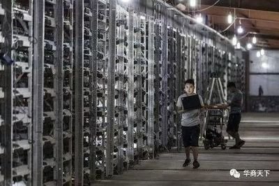 A large mining farm with rows of mining rigs