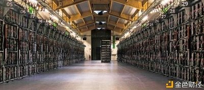 Modern Bitcoin mining farm with rows of hosting machines